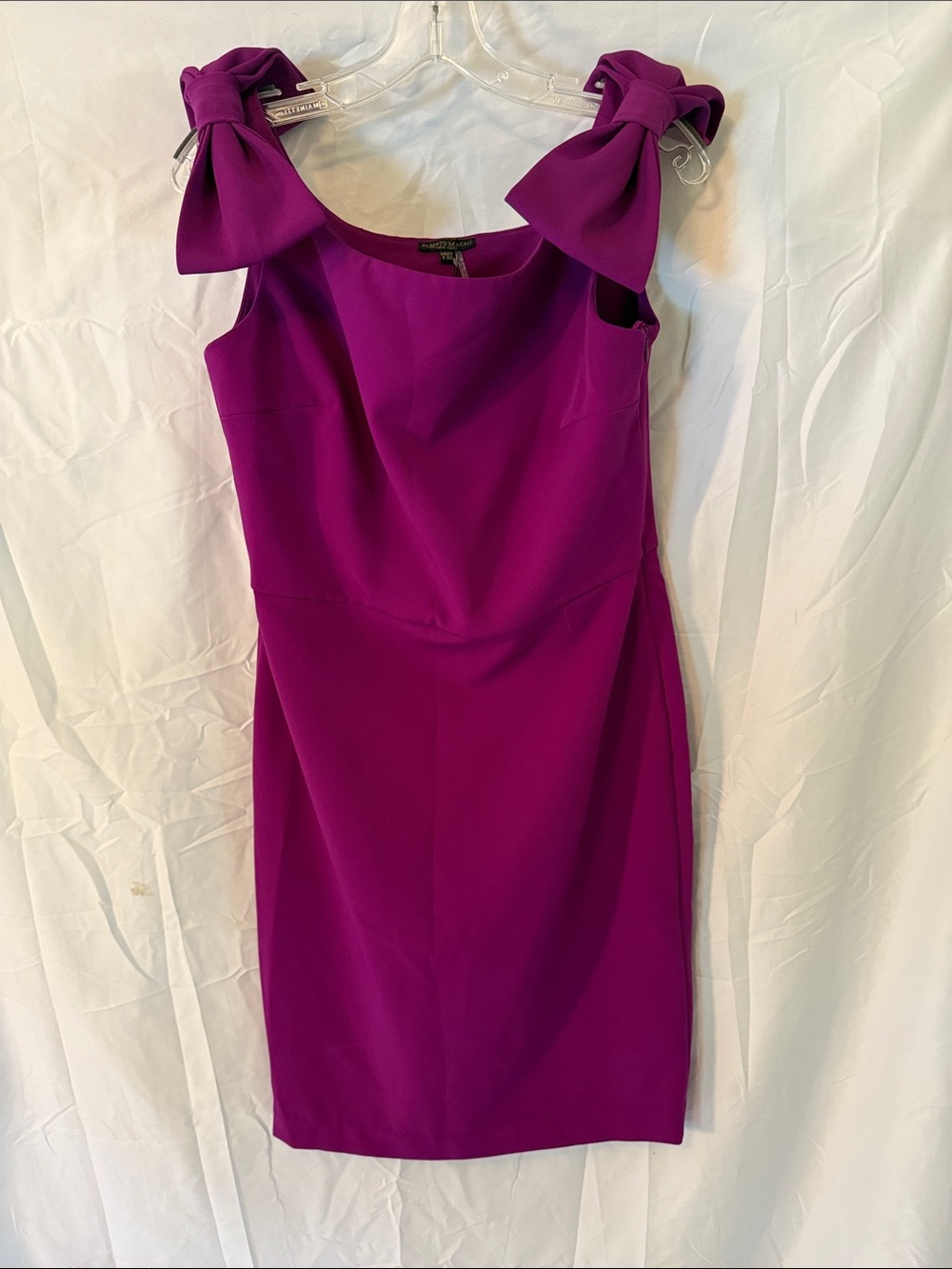 Alberto Makali Sleeveless Bow-Shoulder Sheath Dress - Purple